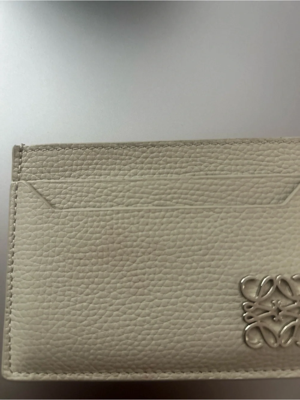 Loewe Cream Leather Cardholder with Silver Anagram